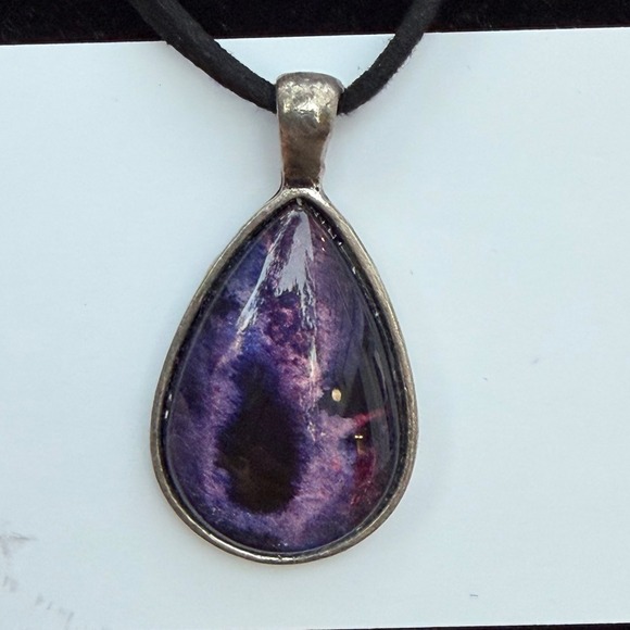 Jennifer Faye Colombo Wearable Art Teardrop Pendant Necklace Purple Silver - Picture 4 of 5
